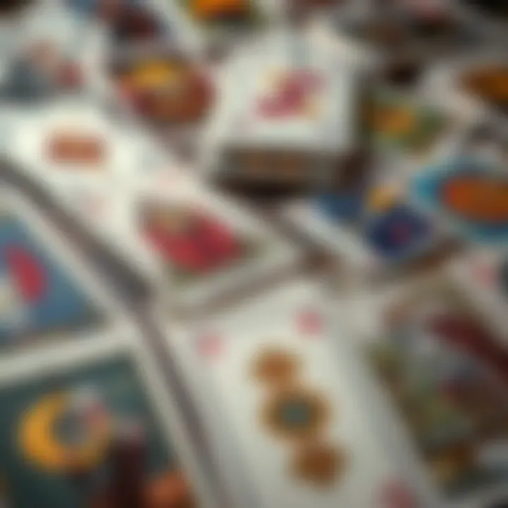 A close-up of tarot cards, some face-up and some face-down, showing different designs and colors, symbolizing confusion in card readings.