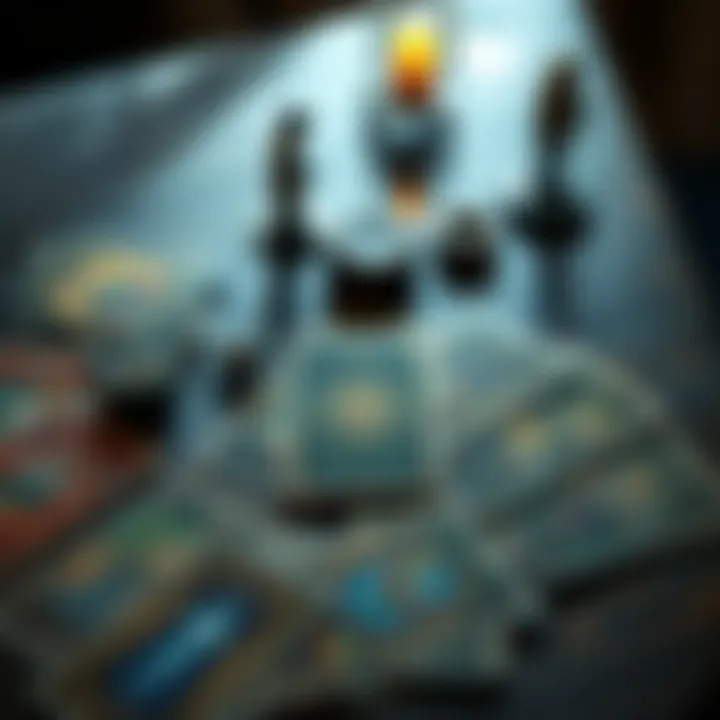 Tarot Cards and Connection A table with tarot cards spread out, showing symbols of attraction and connection, hinting at emotions and future possibilities