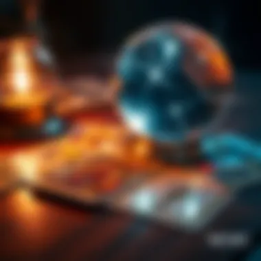 Tarot cards spread out next to a crystal ball on a wooden table