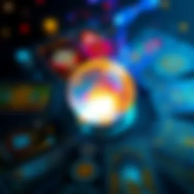 Tarot Cards and Crystal Ball A set of Tarot cards spread out with a glowing crystal ball in the center, surrounded by vibrant energy symbols