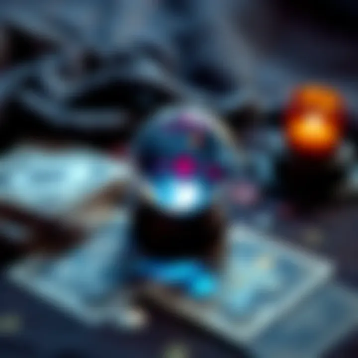 A set of tarot cards laid out next to a crystal ball, symbolizing a Yes or No reading.
