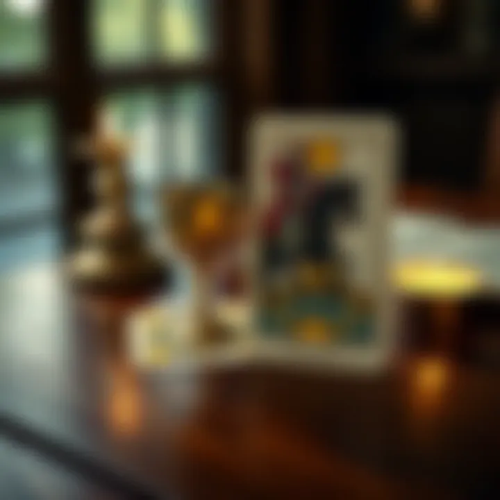 Two tarot cards depicting cups and a chariot on a wooden table, symbolizing friendship and healing