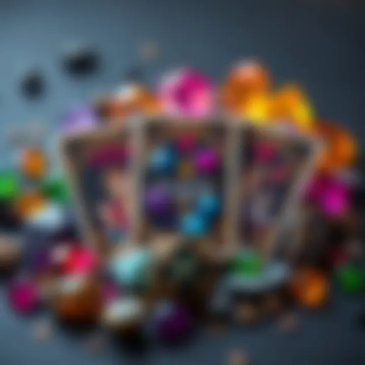 Tarot cards and gemstones A set of three tarot cards displayed with colorful gemstones in the background, inviting questions and engagement.