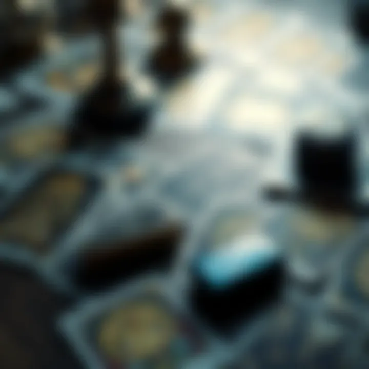 A spread of tarot cards on a table with a lost lighter resting nearby, symbolizing the quest for guidance in finding lost items.