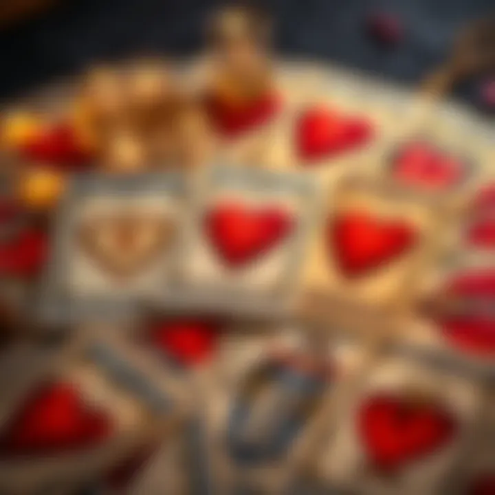 A spread of tarot cards featuring heart symbols, suggesting love and relationships.