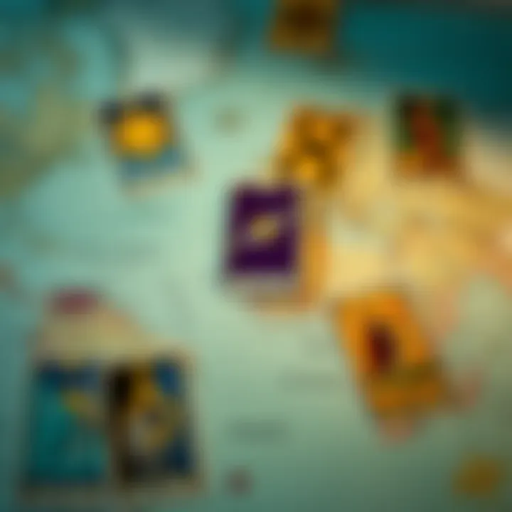 A spread of tarot cards placed on a world map, symbolizing travel and location guidance.