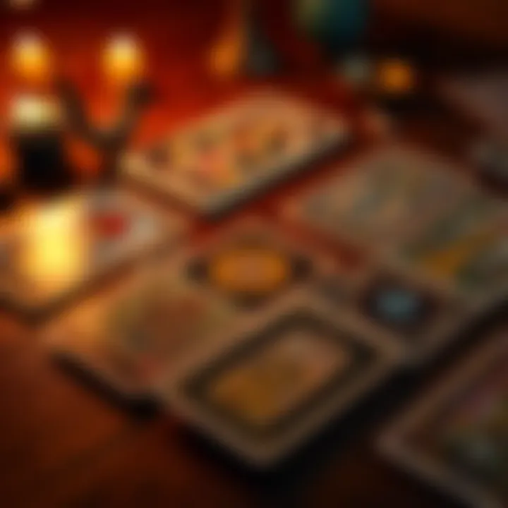 Tarot cards laid out on a table A set of tarot cards displayed on a wooden table, with some cards face up, illustrating a reading session.