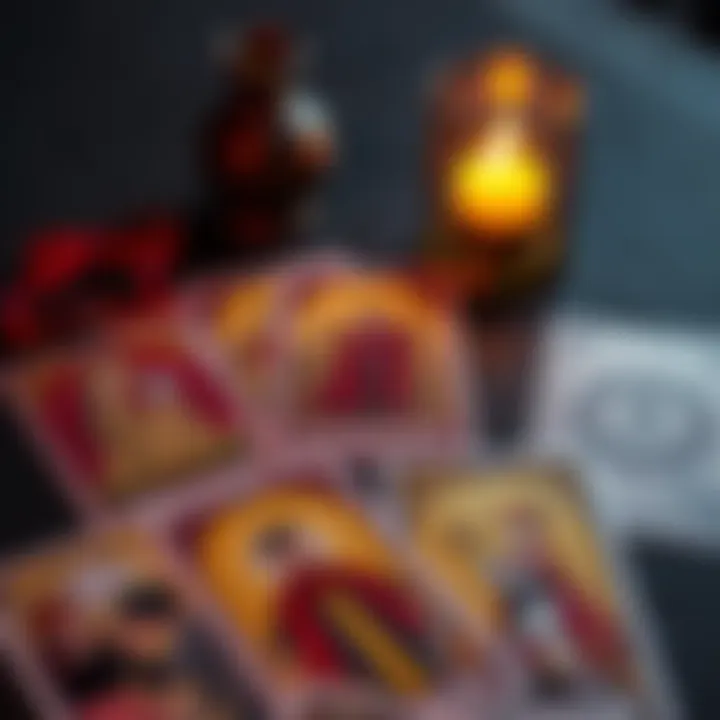 A tarot deck laid out with cards showing insights for couples moving in together, focusing on communication and clarity.