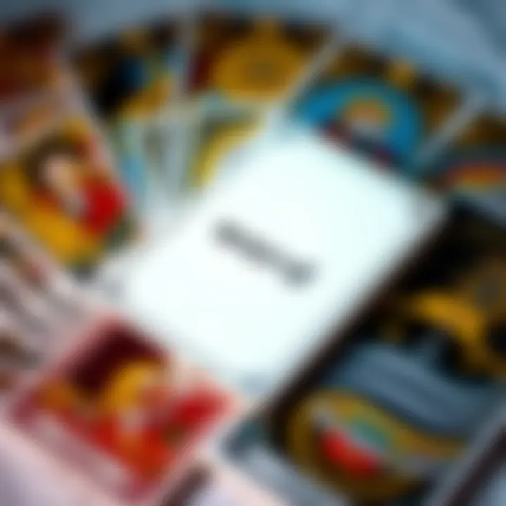 A set of tarot cards is displayed with one word written on a card, symbolizing intuitive insights
