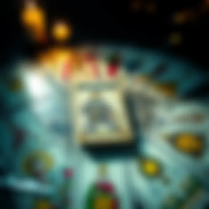 A spread of tarot cards with some cards facing upright and others facing down, symbolizing reversed readings.