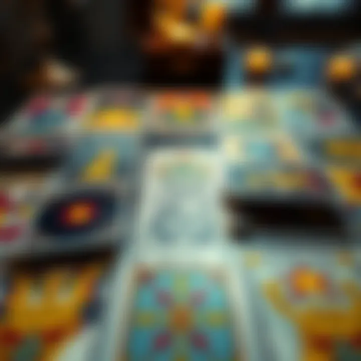 A spread of tarot cards laid out on a table, highlighting the same cards appearing multiple times, suggesting a deeper meaning.