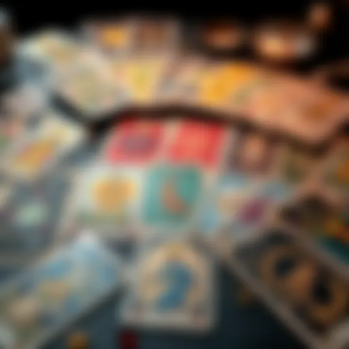 A colorful array of Tarot cards arranged on a table, showcasing various symbols and illustrations, inviting people for readings without limits