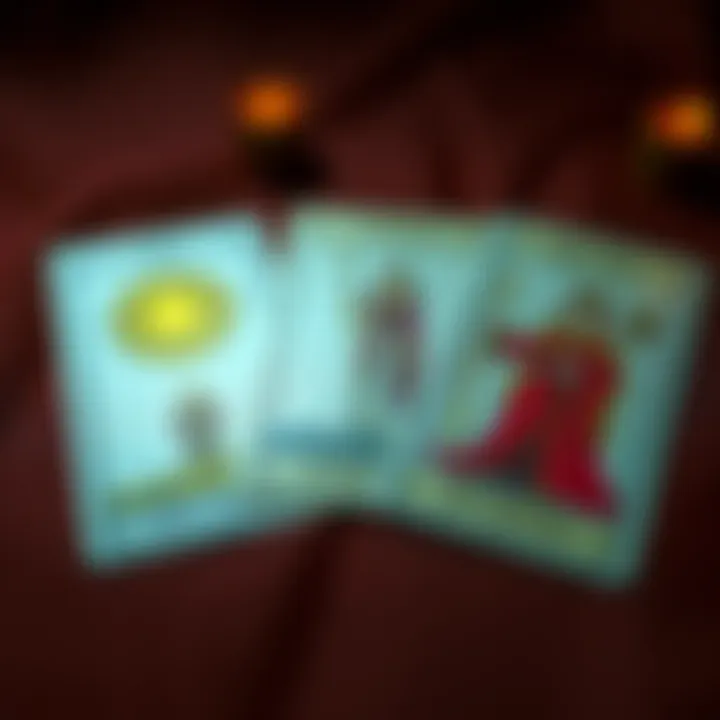 A spread of tarot cards showing The Sun, Judgement, Queen of Wands, and King of Wands, symbolizing relationships and perceptions.