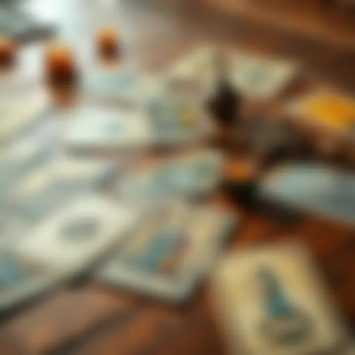 A close-up of tarot cards laid out on a wooden table, inviting questions for readings