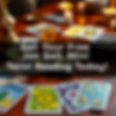 A spread of colorful tarot cards on a wooden table, inviting participation for a mini tarot reading.