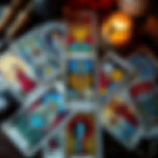 A spread of tarot cards showing strength and divine timing, with a focus on emotional themes