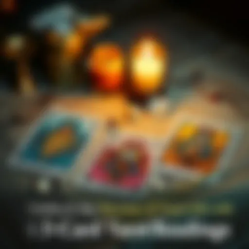 Three tarot cards laid out on a table with a candle and crystals, representing a tarot reading session