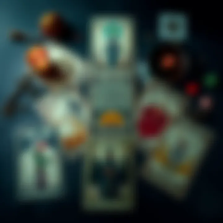 A spread of Tarot cards with symbols of success and decisions, reflecting potential outcomes for an internship.