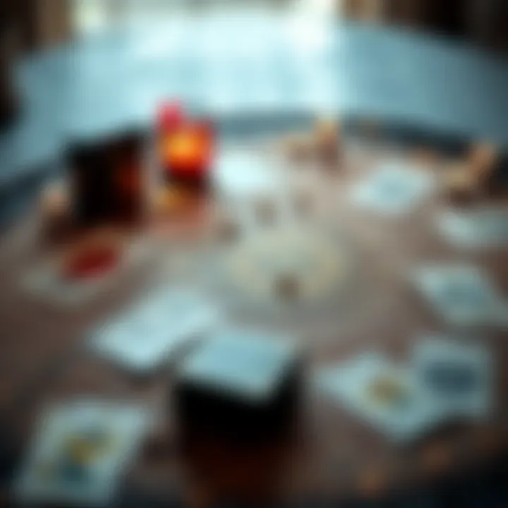 A collection of tarot cards arranged on a table, inviting people for readings.