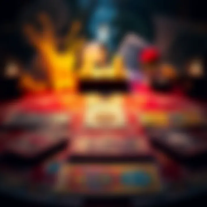 A colorful spread of tarot cards on a table with a mystical atmosphere