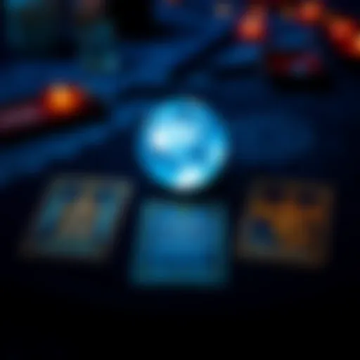 Three tarot cards laid out on a table with a glowing crystal ball beside them, inviting questions from participants aged 20 and over.