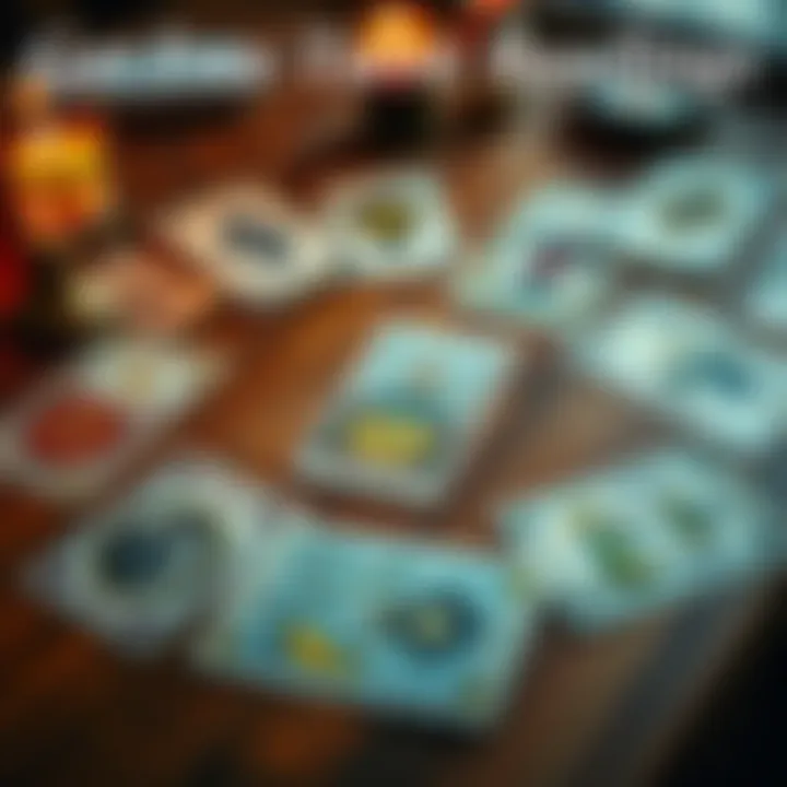 A set of tarot cards laid out on a wooden table, inviting participants to ask questions for their readings