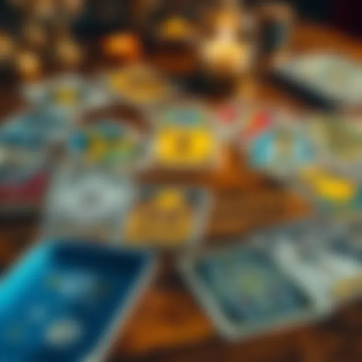 A collection of colorful Tarot cards laid out on a wooden table, inviting exploration of questions and meanings.