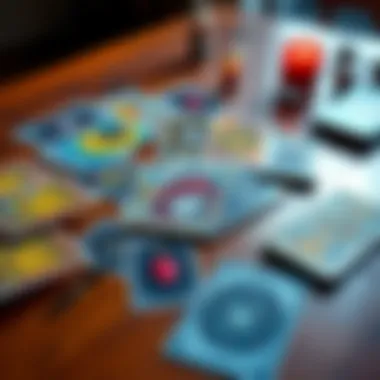 A colorful spread of tarot cards on a wooden table, inviting quick Yes/No readings. Light reflects off the cards, creating an engaging atmosphere.