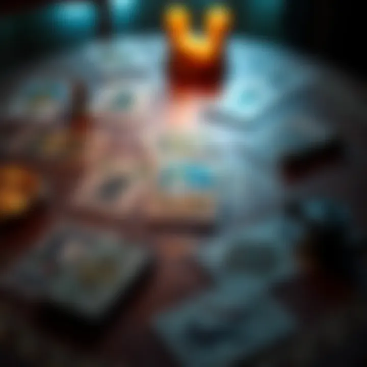 Tarot Cards Spread on a Table A tabletop with tarot cards laid out, inviting people to explore their questions and get insights.