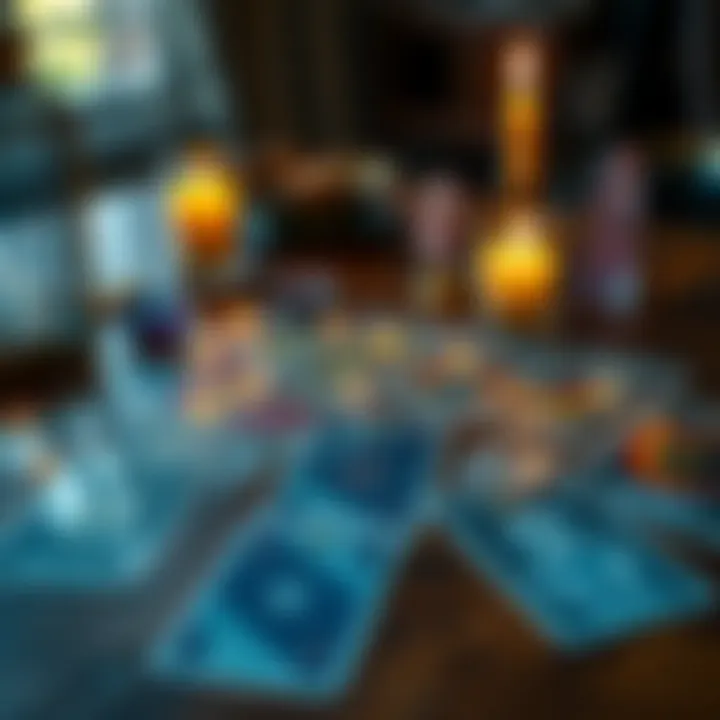 Tarot Cards Spread on a Table A tarot card spread on a wooden table with a candle and crystals, symbolizing guidance and insight for exam results.