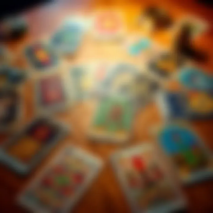 A colorful spread of tarot cards laid out on a wooden table, inviting exploration and insight.