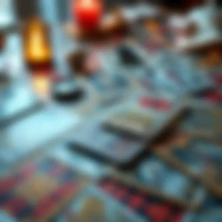 A close-up of tarot cards spread out on a table, inviting people to explore their love lives through readings.