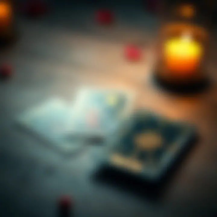 Three tarot cards laid out on a wooden table, with a mystical ambiance