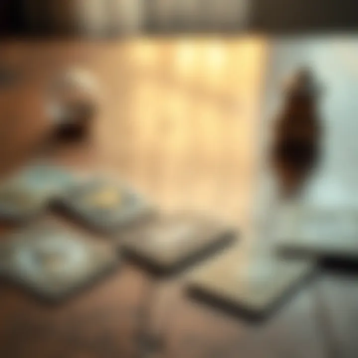 Tarot Cards on a Table A set of Tarot cards laid out on a wooden table with soft lighting, inviting reflection on relationships.