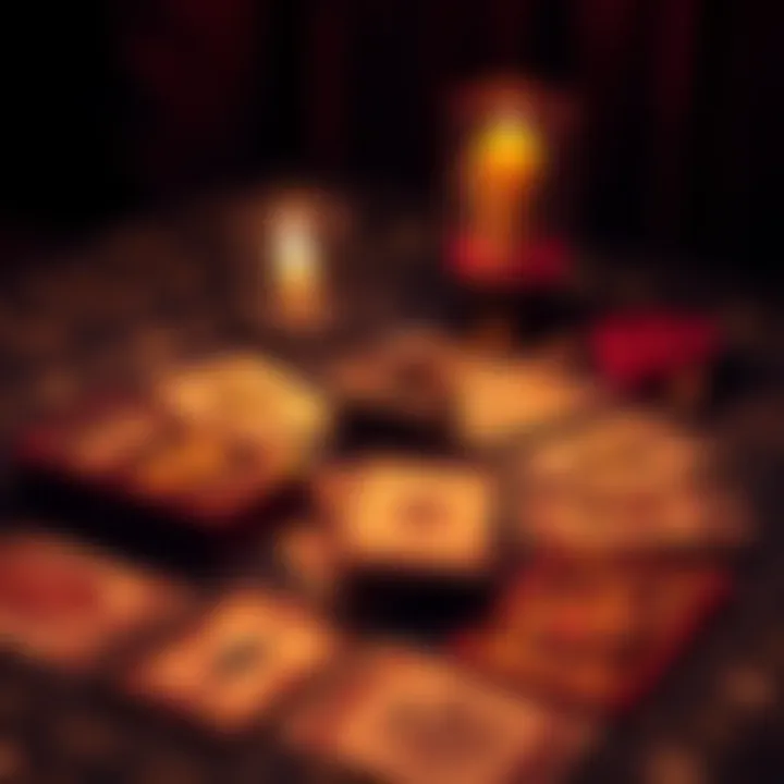 A set of tarot cards spread out on a table, inviting people to participate in free mini pulls for love connections.