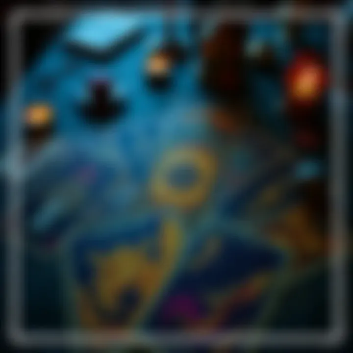 Tarot cards spread on a table A table with tarot cards laid out, featuring various symbols and patterns, with a mystical ambiance