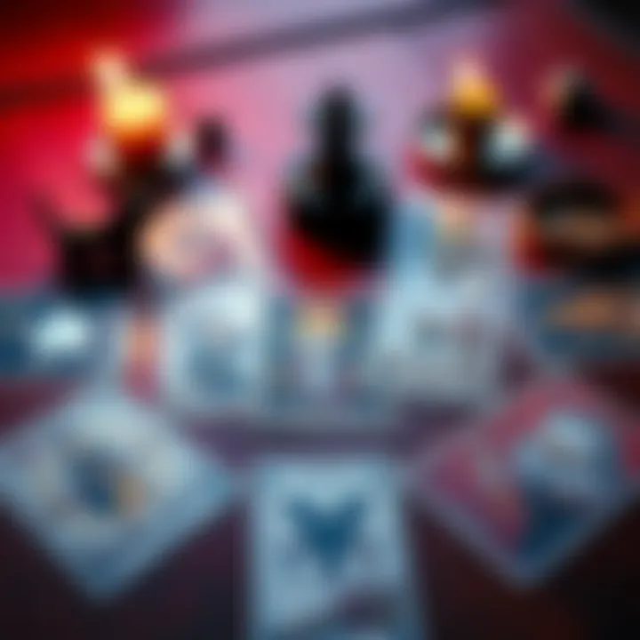 A spread of tarot cards on a wooden table, with a focus on cards related to decision-making and change.