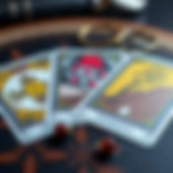 A close-up of three tarot cards spread out on a table, symbolizing career insights. The cards hint at protection, support, and managing change, reflecting a journey to find a fulfilling career.