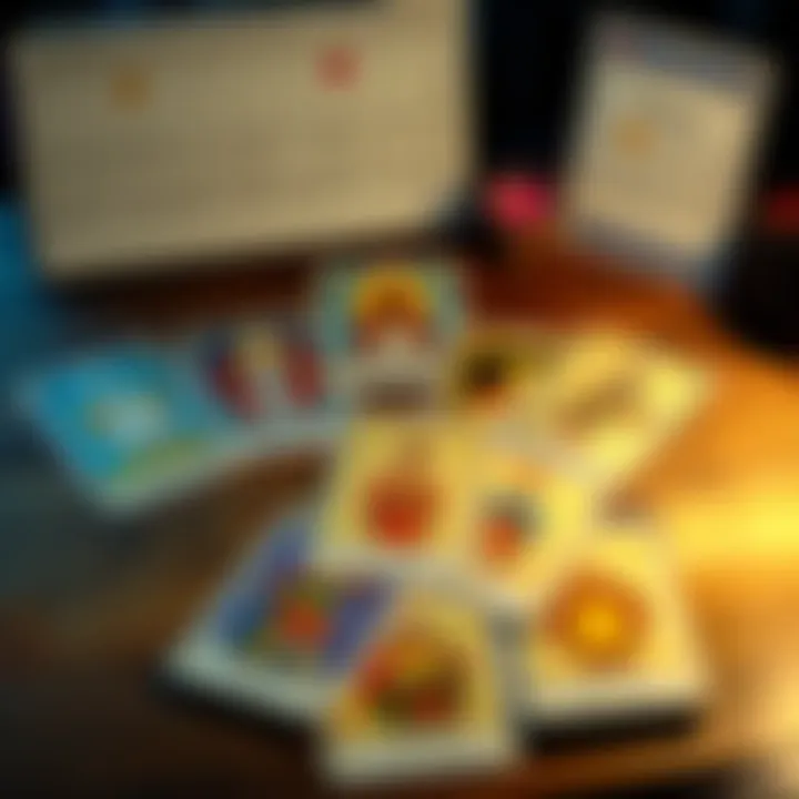 A table with tarot cards spread out, showing various cards symbolizing success and community, with a calendar in the background highlighting potential course dates.