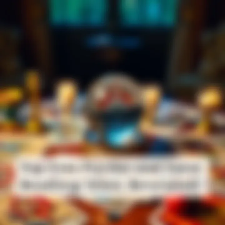 A table with tarot cards spread out and a crystal ball in the center, symbolizing psychic readings