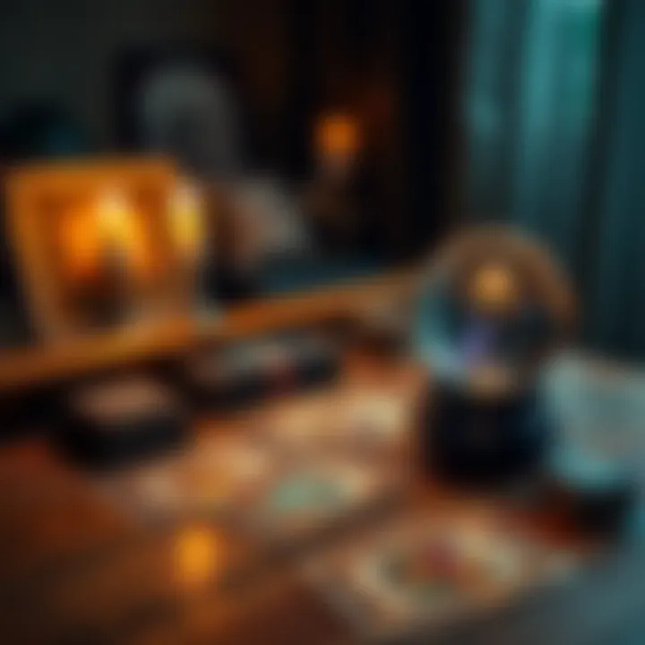 A cozy setup featuring tarot cards and a crystal ball, symbolizing intuitive readings for clarity and guidance.