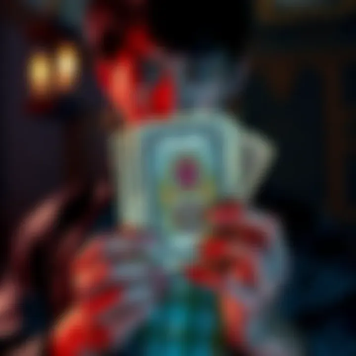 A person holding a Marseille Arcana tarot deck with confusing designs, looking thoughtful about returning it.