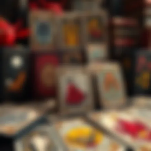 A collection of unique tarot decks featuring artistic designs from William Blake and Edward Gorey, showcasing their playful and dark themes.