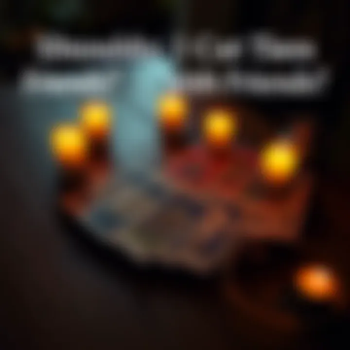 A set of tarot cards laid out on a wooden table surrounded by lit candles, inviting reflection on friendships and decisions