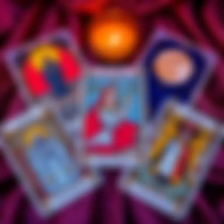 A spread of tarot cards including The Hermit, III of Cups, and Moon reversed, symbolizing friendship insights and personal growth.