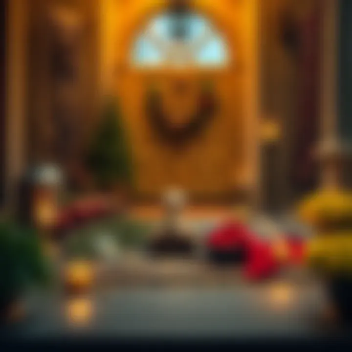 A collection of tarot cards, incense, and tapestries placed on a front porch with a welcoming vibe.