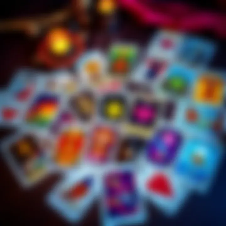 A table with tarot and oracle cards spread out, showcasing different images and symbols related to love and career readings.