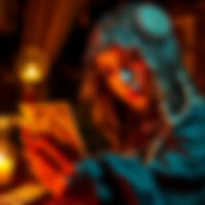 A tarot reader with a deck of tarot cards, inviting people to ask about love and career through direct messages.