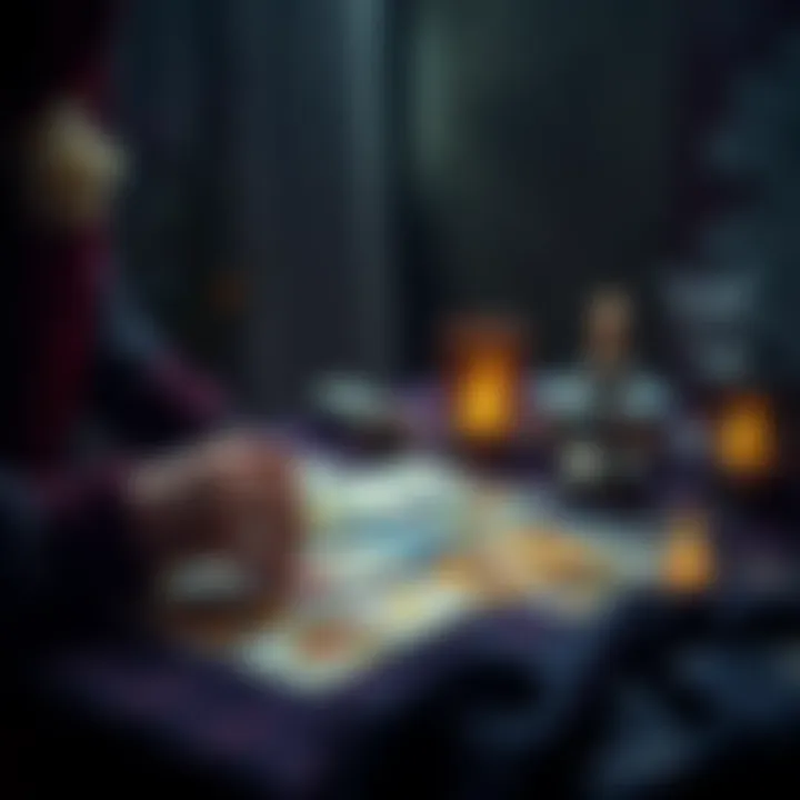 An experienced psychic medium conducting a tarot reading with cards laid out on a table
