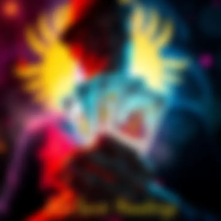 A person holding tarot cards with a mystical background, inviting questions about love and future energy.